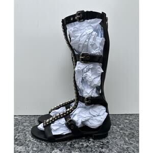 LORIBLU Black Leather Stud Accent Gladiator Tall Sandal SIZE 39